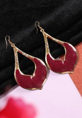 Magenta Glitter Gold Plated Enamelled Drop Earring