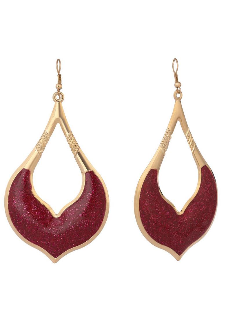 Magenta Glitter Gold Plated Enamelled Drop Earring - Indya