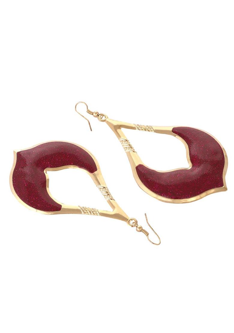 Magenta Glitter Gold Plated Enamelled Drop Earring - Indya