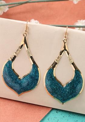 Turquoise Glitter Gold Plated Enamelled Drop Earring