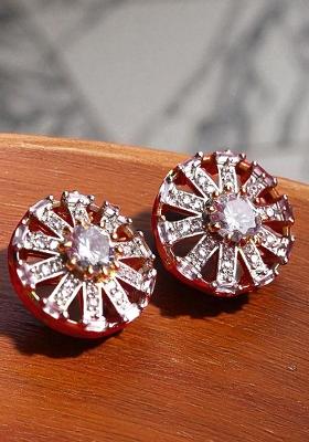 Trendy Party Wear American Diamond Gold Plated Geometric Shape Stud Earrings