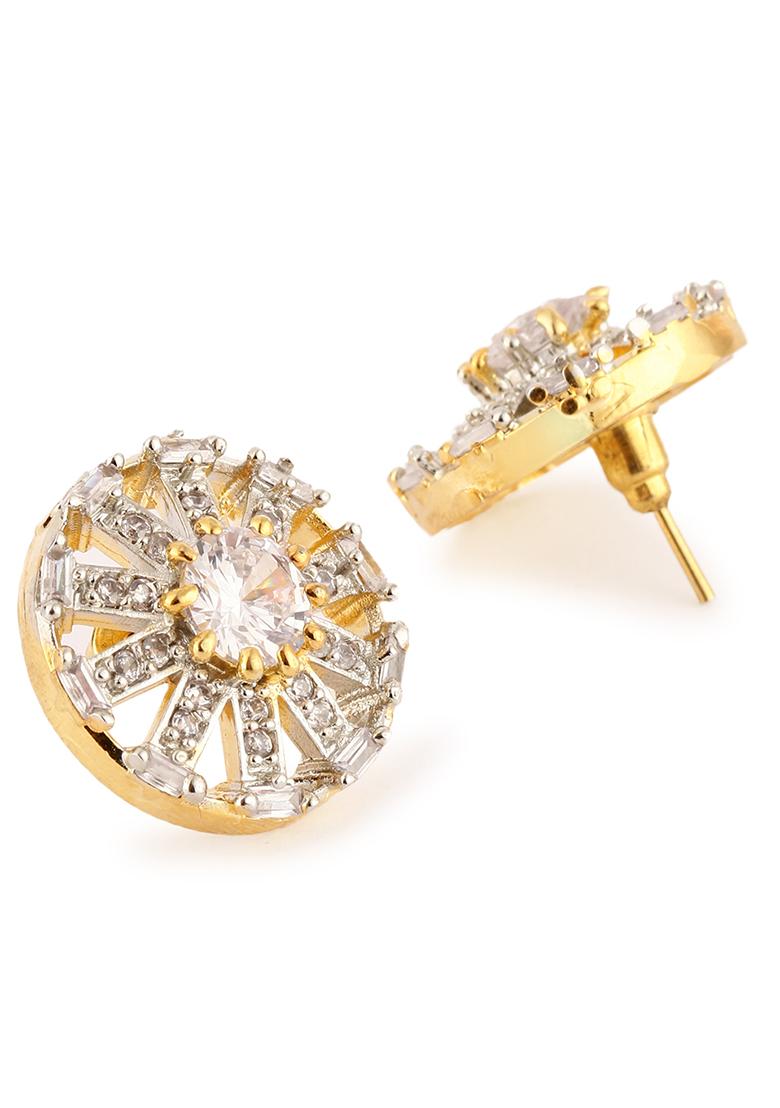 Trendy Party Wear American Diamond Gold Plated Geometric Shape Stud Earrings - Indya