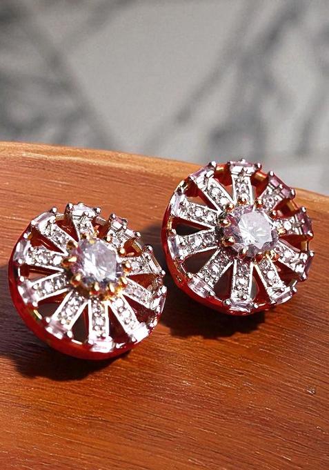 Trendy Party Wear American Diamond Gold Plated Geometric Shape Stud Earrings