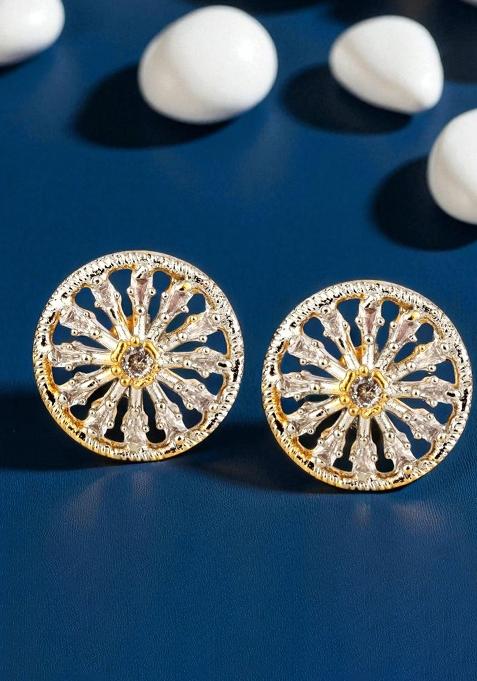 Trendy Party Wear American Diamond Gold Plated Geometric Shape Stud Earrings