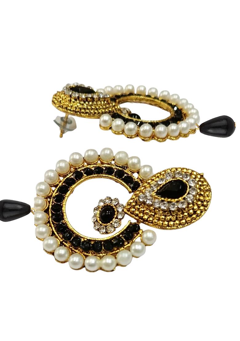 Gold Plated Enamelled Black Drop Shape Drop Earring - Indya