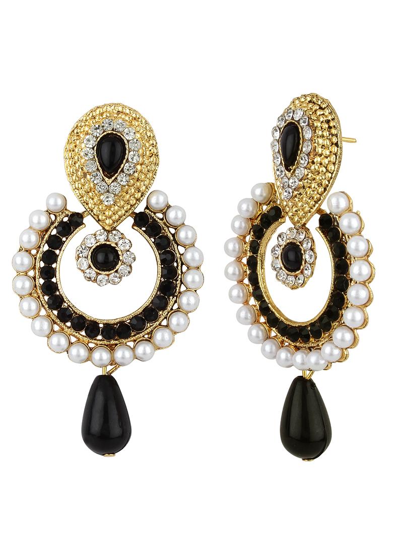 Gold Plated Enamelled Black Drop Shape Drop Earring - Indya