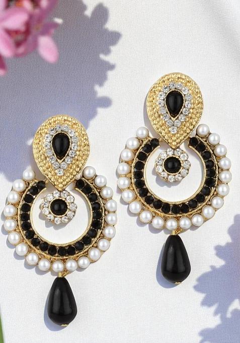 Gold Plated Enamelled Black Drop Shape Drop Earring