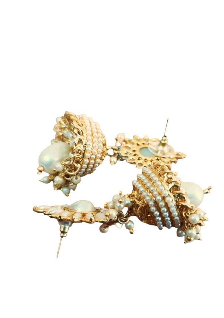 White Stone Studded And Gold Plated Enamelled Jhumka Drop Earring - Indya