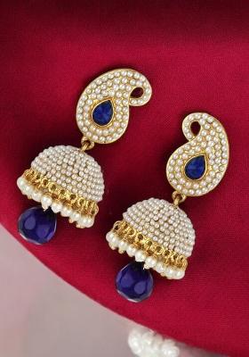 Gold Plated Enamelled Blue Jhumka Drop Earring