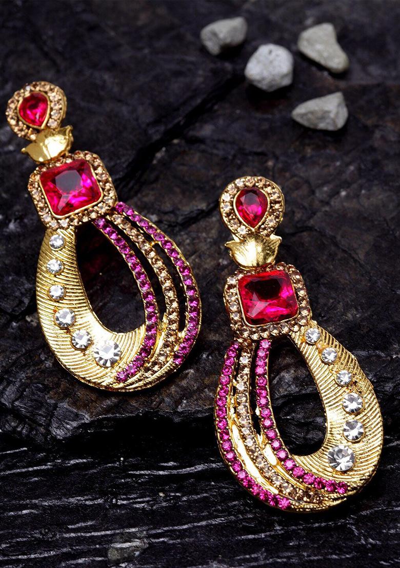 Gold Plated Enamelled White Drop Earring - Indya