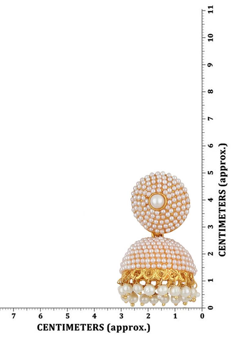 White Pearl Studded Gold Plated Enamelled Drop Jhumka Earring - Indya