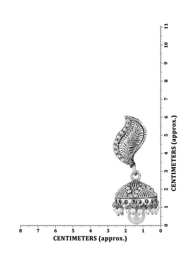 Paisley Silver Plated White Stone And Pearl Studded Drop Earrings With White Drops - Indya
