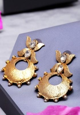 Round Shape Gold Tone Stylish Drop Earring Cubic Zirconia Brass Jhumki Earring