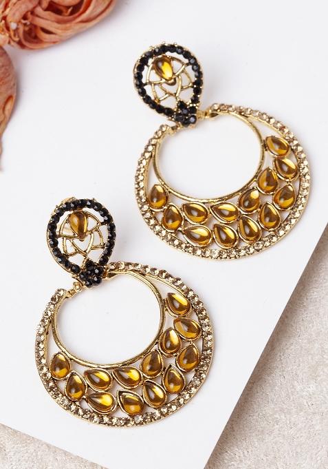 Designer Cubic Zircornia Studded Gold Plated Enamelled Chandbali Earring