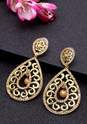 Trendy Cubic Zircornia Studded Gold Plated Enamelled Drop Earring