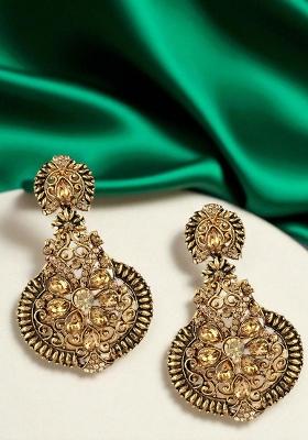 Antique Style Gold Plated Cubic Zircornia Studded Matka Earring