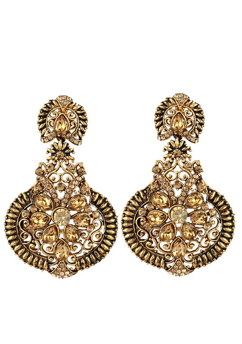 Antique Style Gold Plated Cubic Zircornia Studded Matka Earring - Indya
