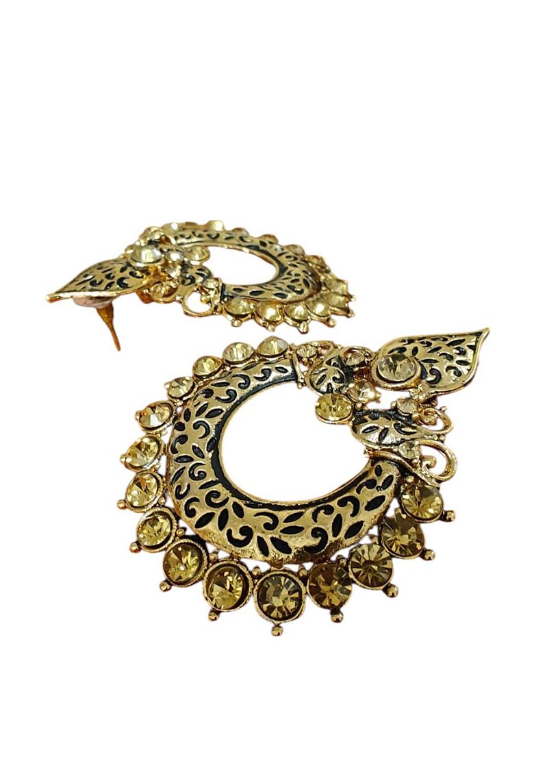 Traditional Look Floral Look Gold Plated Cubic Zircornia Studded Chandbaali Earring - Indya