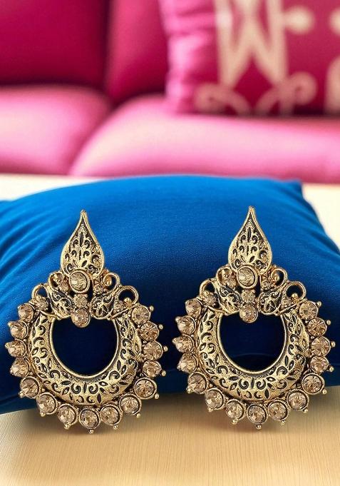 Traditional Look Floral Look Gold Plated Cubic Zircornia Studded Chandbaali Earring