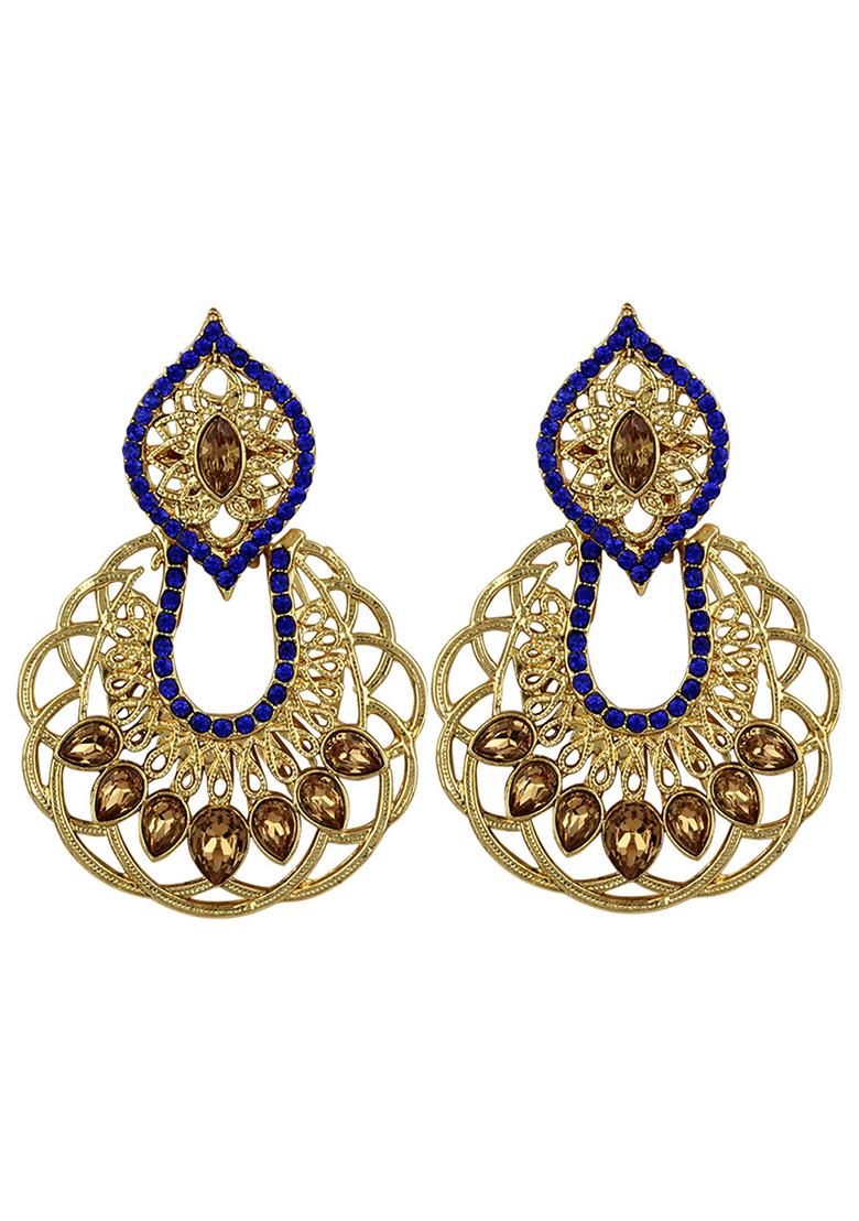 Traditional Look Floral Look Gold Plated Cubic Zircornia Studded Chandbaali Earring - Indya