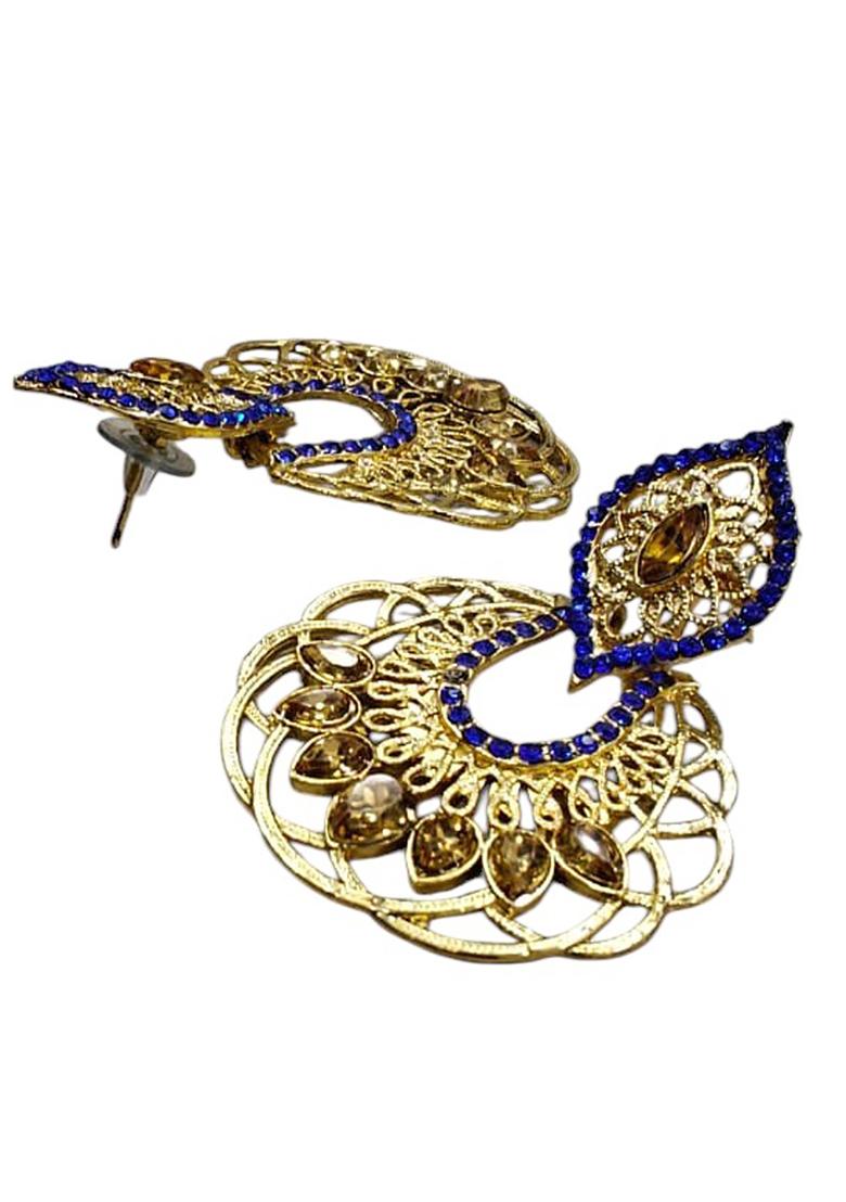 Traditional Look Floral Look Gold Plated Cubic Zircornia Studded Chandbaali Earring - Indya
