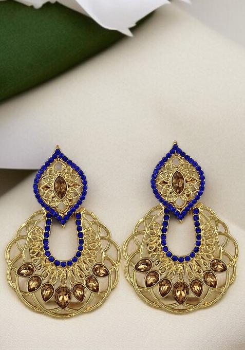 Traditional Look Floral Look Gold Plated Cubic Zircornia Studded Chandbaali Earring
