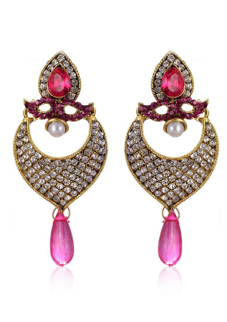 Elegant Gold Plated Cubic Zircornia Studded With A Emerald Drop Drop Earring - Indya