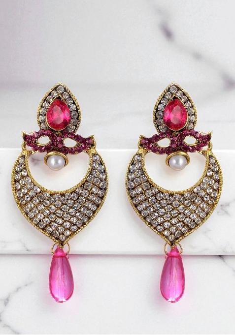 Elegant Gold Plated Cubic Zircornia Studded With A Emerald Drop Drop Earring