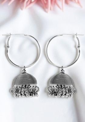 Rhodium Plated Simple Hoop Jhumka Earrings