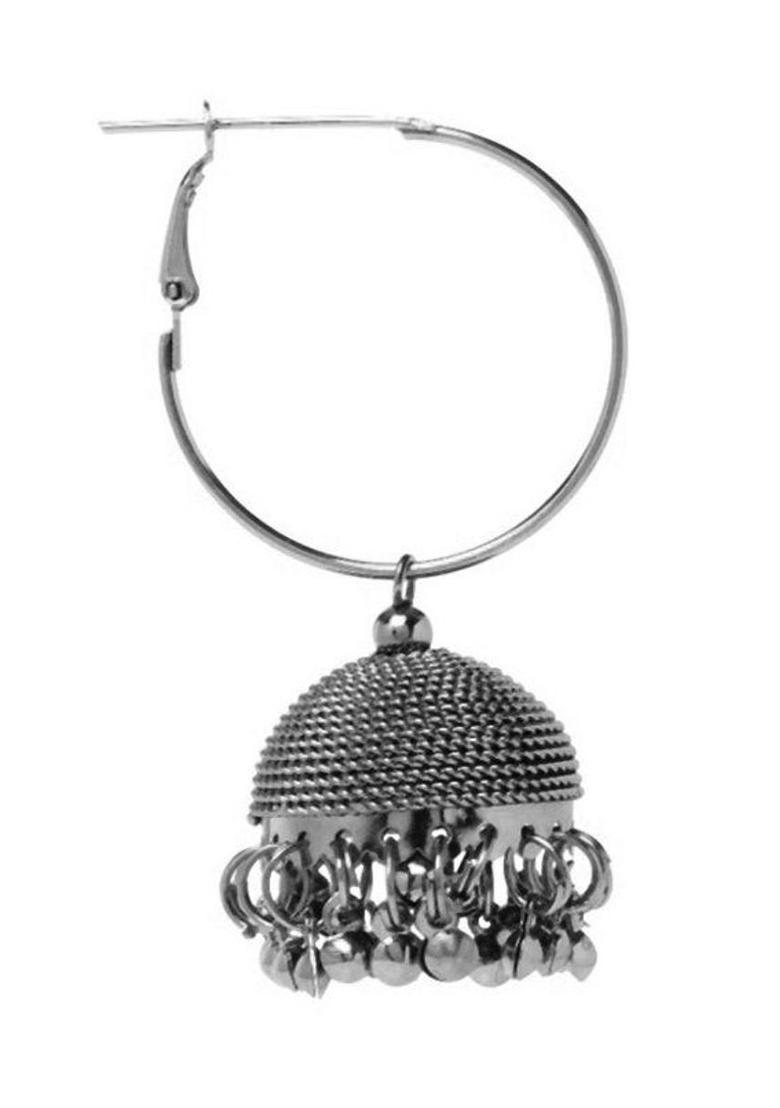 Rhodium Plated Simple Hoop Jhumka Earrings - Indya