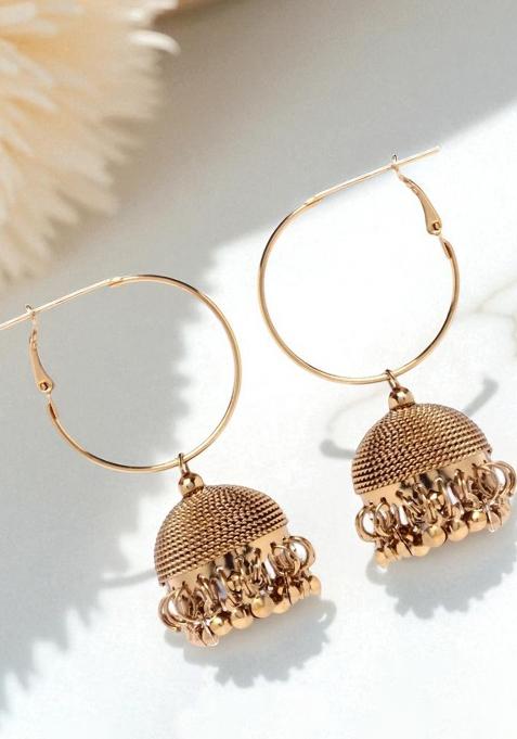 Gold Plated Simple Hoop Jhumka Earrings