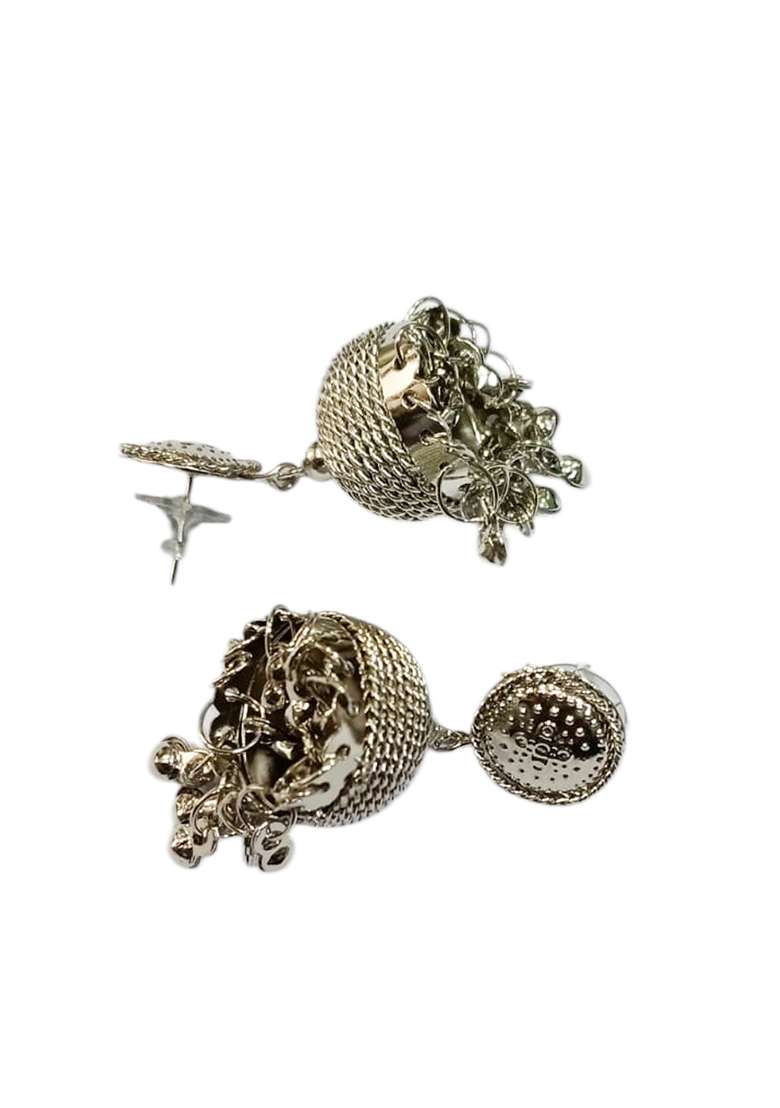 Silver Plated Simple Wired Drop Jhumka Earrings - Indya