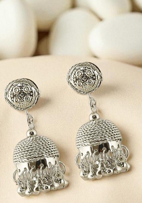Silver Plated Simple Wired Drop Jhumka Earrings