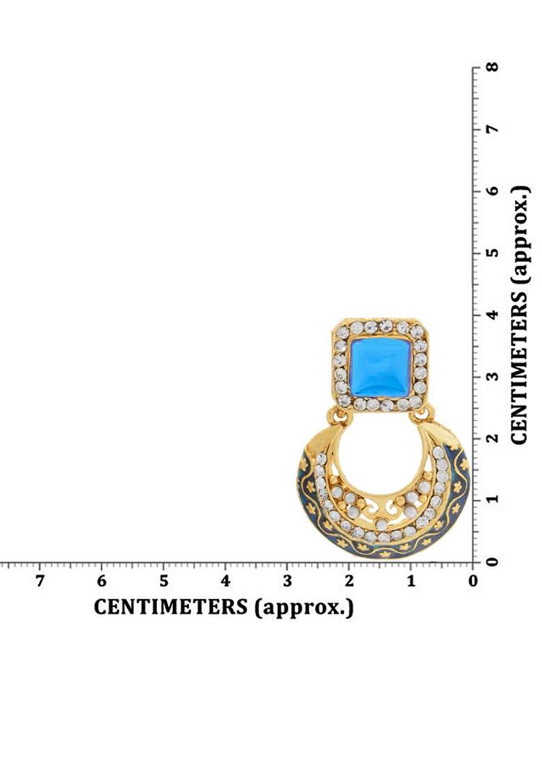 Square Blue Stone Stuuded With Pearls Gold Plated Chandbaali Earrings - Indya