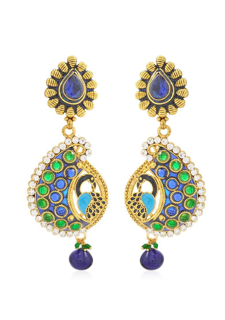 Designer Peacock Shaped Artificial Stones Studded Multicolor Drop Earring - Indya