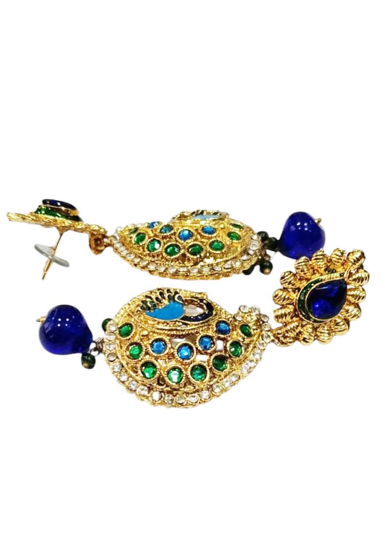 Designer Peacock Shaped Artificial Stones Studded Multicolor Drop Earring - Indya