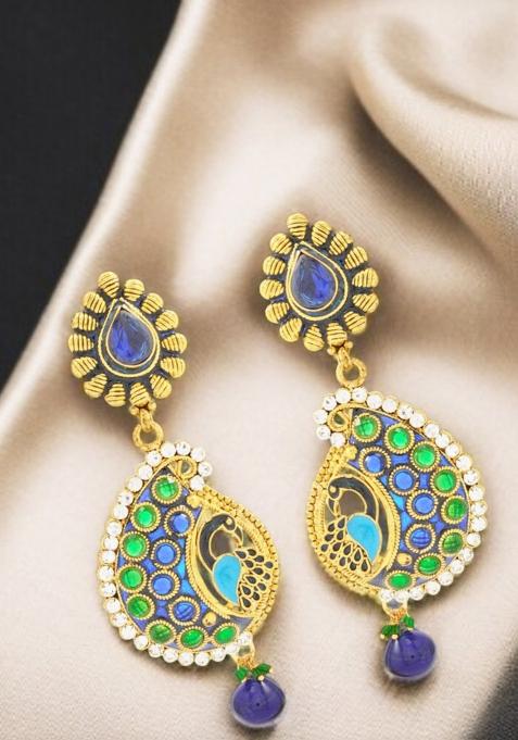 Designer Peacock Shaped Artificial Stones Studded Multicolor Drop Earring