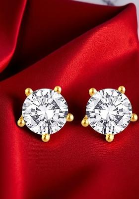 Gold Toned Aftificial Stone Classic Stud Earring