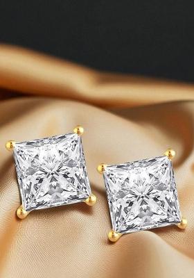 Gold Toned Aftificial Stone Classic Stud Earring