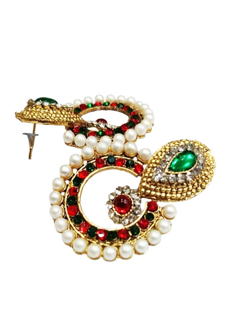 Traditional Gold Plated Cubic Zircornia And Pearls Studded Chandbaali Earring - Indya