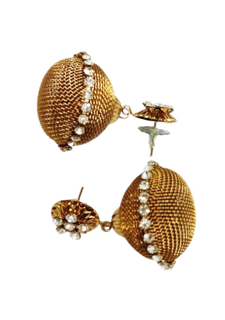 Gold Plated Artificial Stone Studded Wired Ball Drop Earrings - Indya