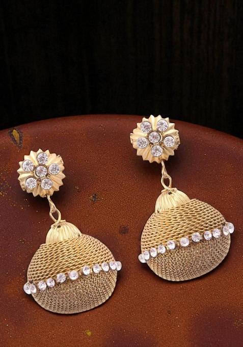 Gold Plated Artificial Stone Studded Wired Ball Drop Earrings