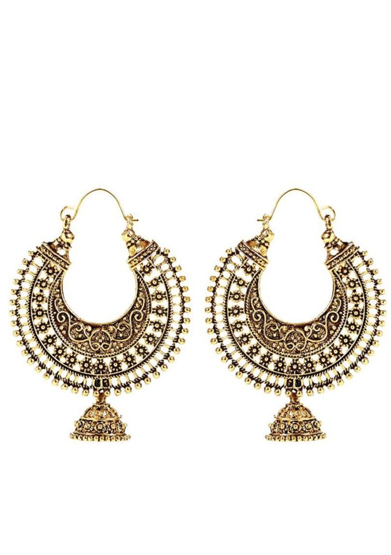 Gold Plated Traditional Look Enamelled Jhumka Chandbaali Earring - Indya