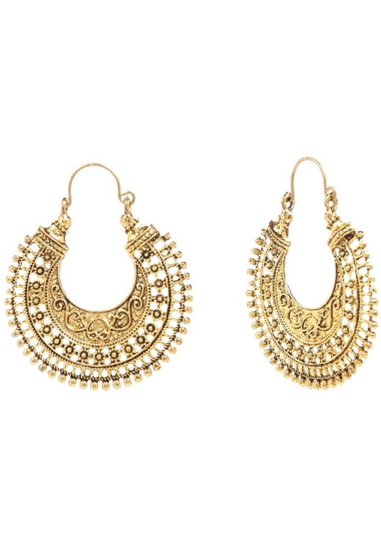 Gold Plated Traditional Look Enamelled Chandbaali Earring - Indya