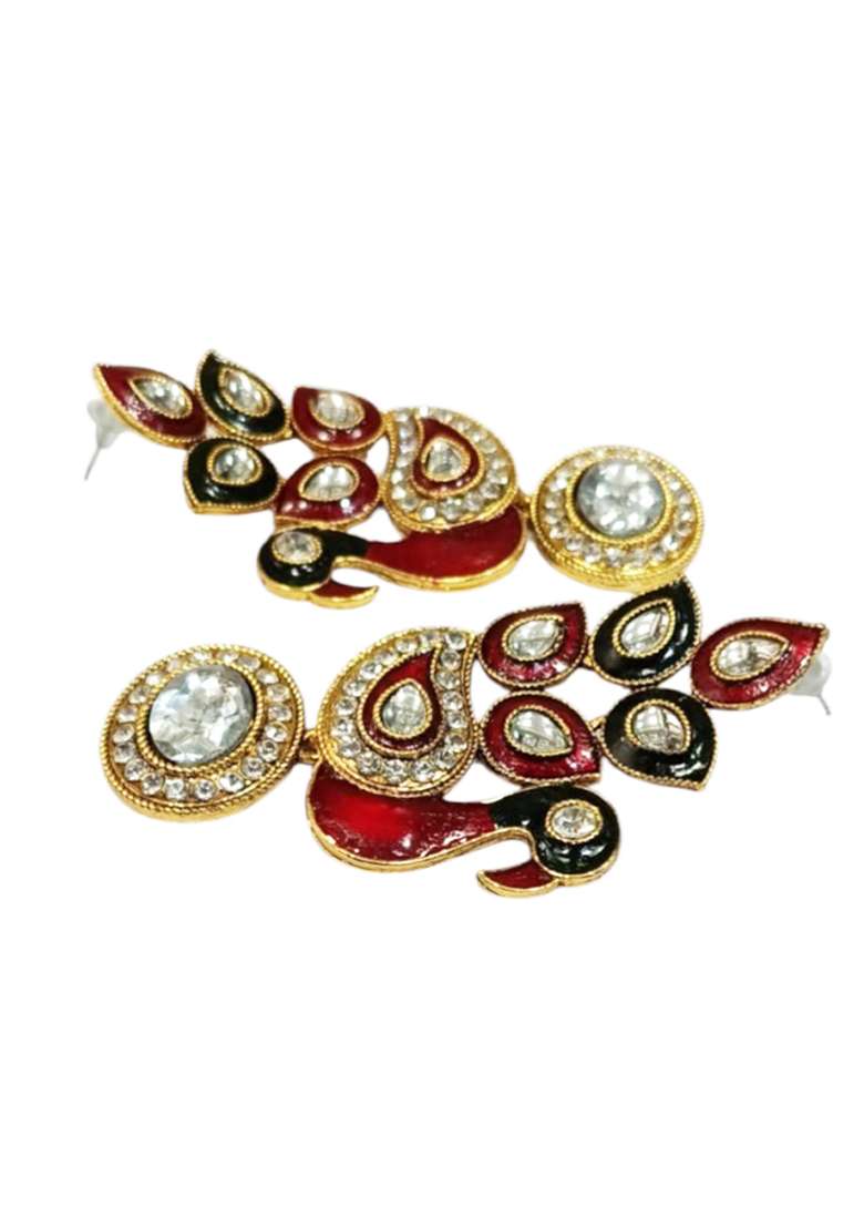 Gold Plated Traditional Peacock Shaped Meenakari Earring Cubic Zirconia Alloy Drops Danglers - Indya