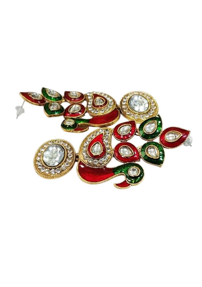 Gold Plated Traditional Peacock Shaped Meenakari Earring Cubic Zirconia Alloy Drops Danglers - Indya