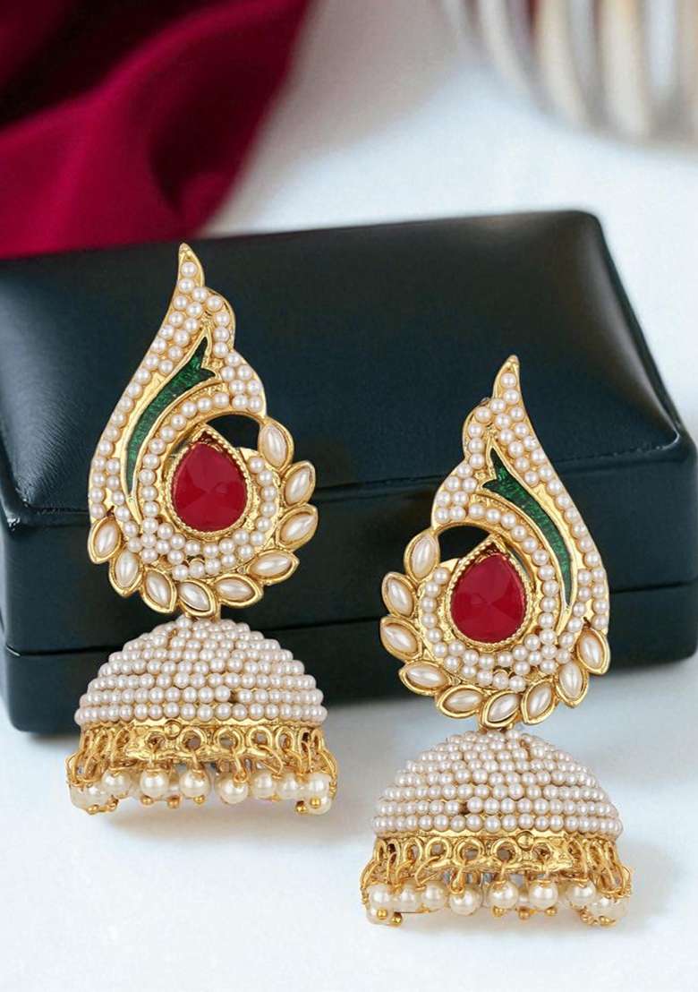 Gold Plated Multicolor Color Enamelled Peacock Shaped Jhumkas - Indya