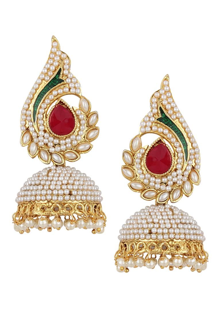 Gold Plated Multicolor Color Enamelled Peacock Shaped Jhumkas - Indya