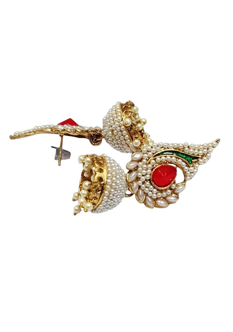 Gold Plated Multicolor Color Enamelled Peacock Shaped Jhumkas - Indya