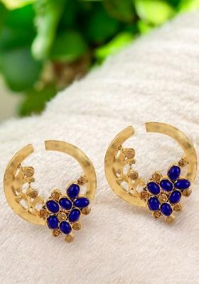 Stylish Gold Plated Round Shape Blue Stone Drop Chandbali Earring